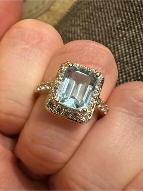 4.10ct Natural Swiss Blue Topaz Emerald Cut Halo Ring 925 (size 7)